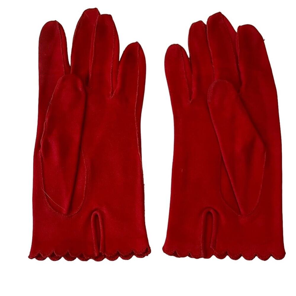 ARIS RED Suede GLOVES Washable Size 7 Made In Germany Vintage Scalloped Cuff - Picture 5 of 7